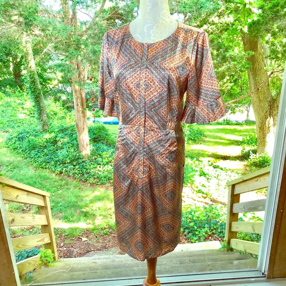 Anthro Nanette Lepore Silk Geometric Zip Dress Sz8